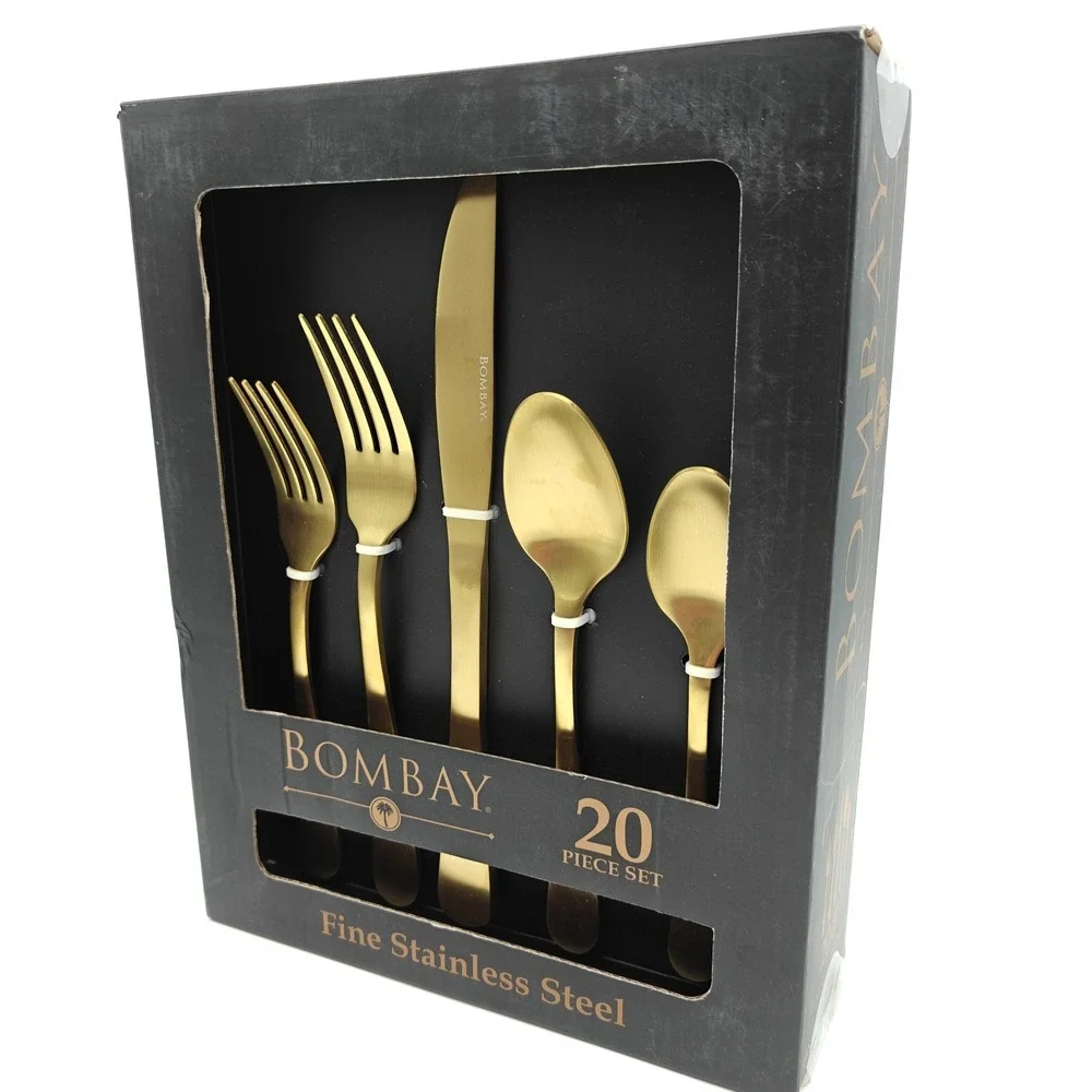 Bombay Santorini 20 Piece Gold Stainless Steel Flatware Set Service for 4 NEW